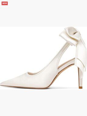 Satin Slingback Stiletto Heels with Bow Tie Pointed Toe Wedding Pumps